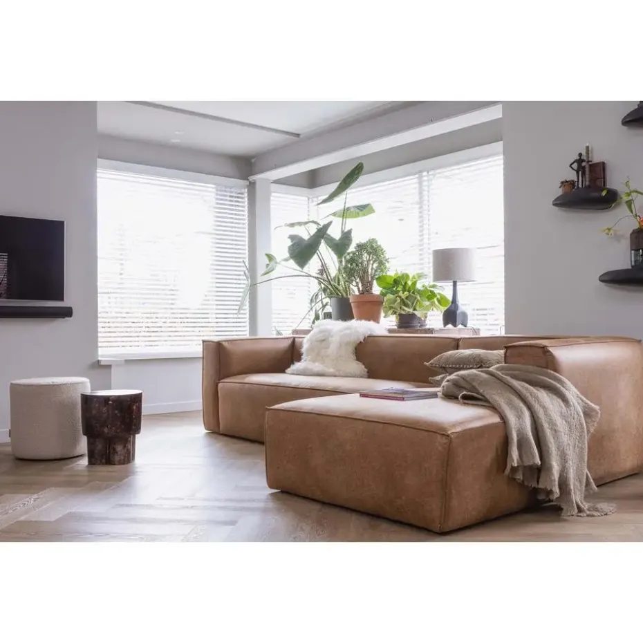WOOOD Bean Hoekbank Rechts - Ecoleer - Cognac - 73x305x96