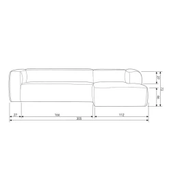 WOOOD Bean Hoekbank Rechts - Ecoleer - Cognac - 73x305x96