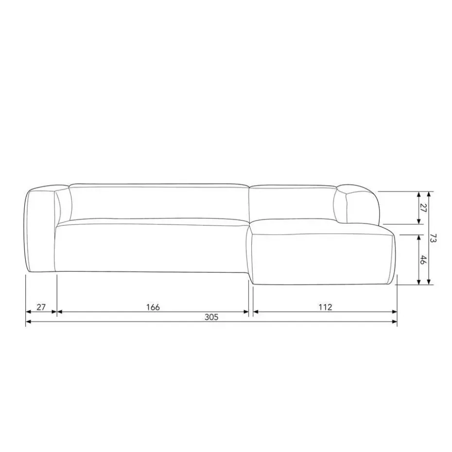 WOOOD Bean Hoekbank Rechts - Ecoleer - Cognac - 73x305x96