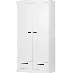 WOOOD Connect Kledingkast 2-Deurs met Lade - Grenen - Wit - 195x94x53