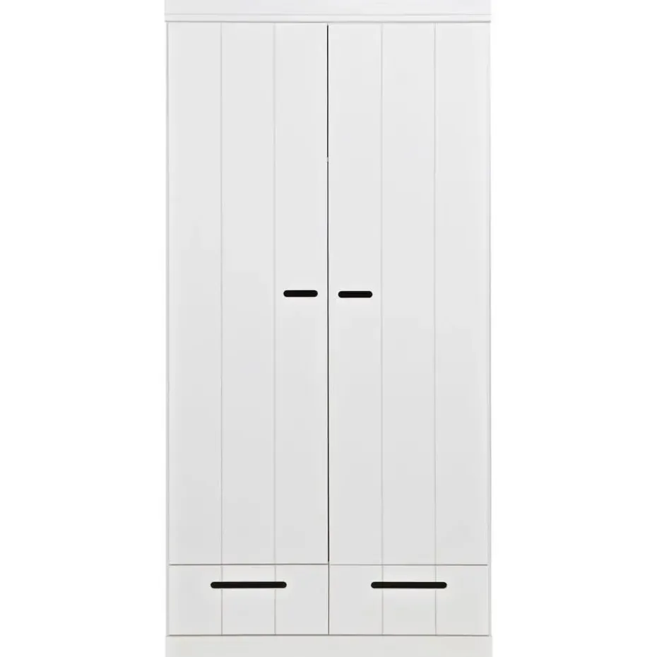 WOOOD Connect Kledingkast 2-Deurs met Lade - Grenen - Wit - 195x94x53