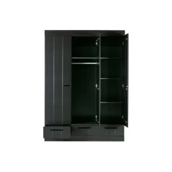 WOOOD Connect Kledingkast 3-Deurs met Lade - Grenen -Zwart- 195x140x53
