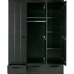 WOOOD Connect Kledingkast 3-Deurs met Lade - Grenen -Zwart- 195x140x53