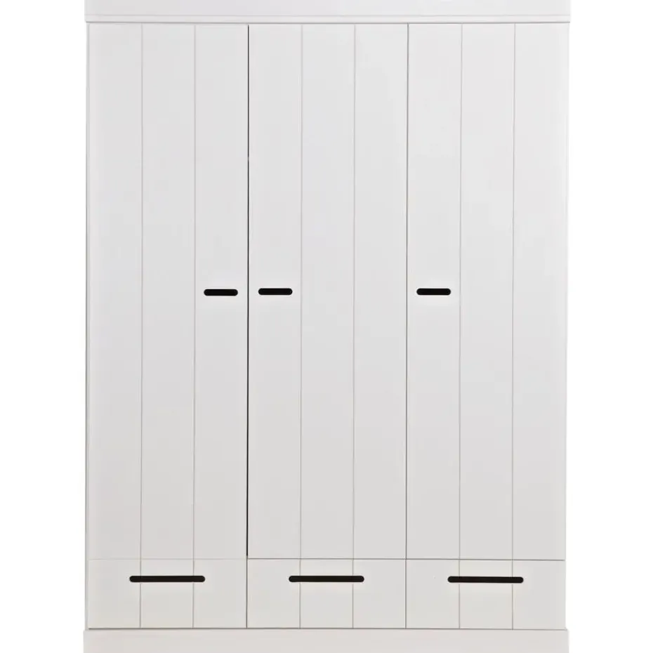 WOOOD Connect Kledingkast 3-Deurs met Lade - Grenen - Wit - 195x140x53