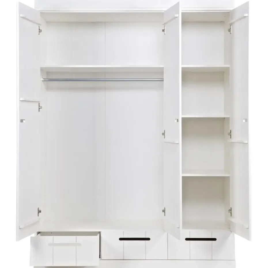 WOOOD Connect Kledingkast 3-Deurs met Lade - Grenen - Wit - 195x140x53