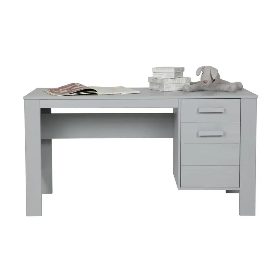WOOOD Dennis Bureau - Grenen Geborsteld - Betongrijs - 74x141x59