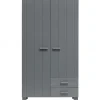WOOOD Dennis Kast Met Laden - Grenen - Staal Grijs - 202x111x55