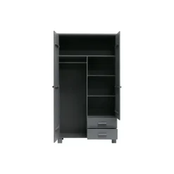 WOOOD Dennis Kast Met Laden - Grenen - Staal Grijs - 202x111x55