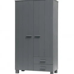 WOOOD Dennis Kast Met Laden - Grenen - Staal Grijs - 202x111x55