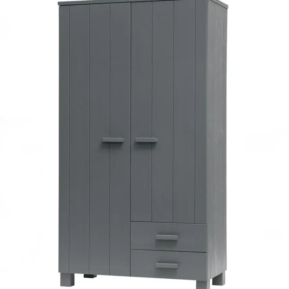 WOOOD Dennis Kast Met Laden - Grenen - Staal Grijs - 202x111x55