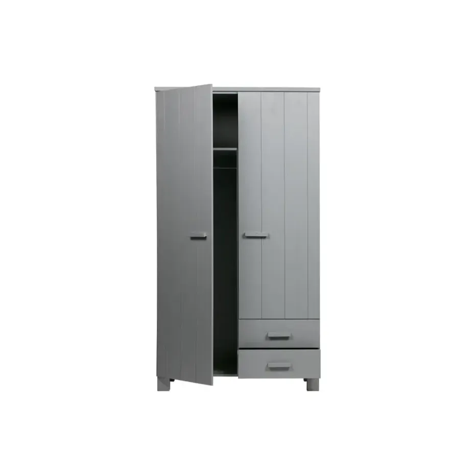 WOOOD Dennis Kast Met Laden - Grenen - Betongrijs - 202x111x55