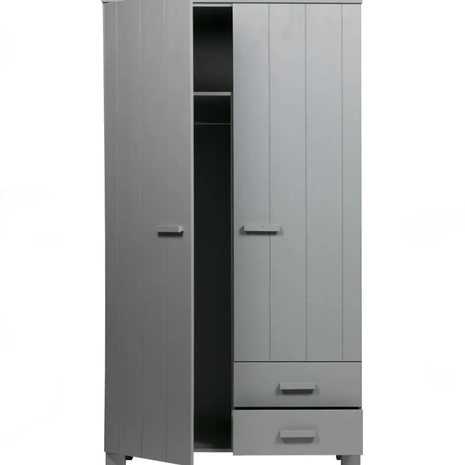 WOOOD Dennis Kast Met Laden - Grenen - Betongrijs - 202x111x55