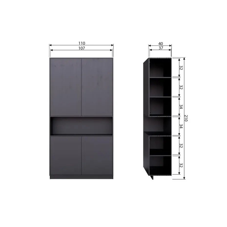 WOOOD Finca Opbergkast - Zwart - 210x110x40