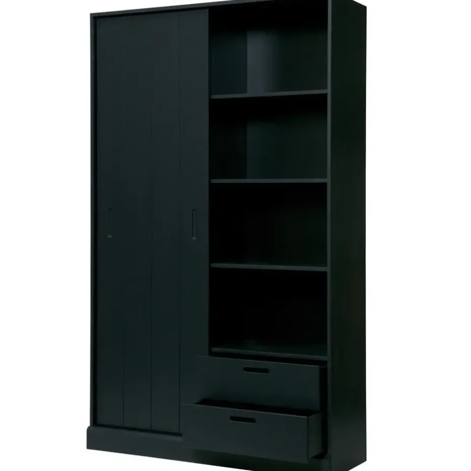 WOOOD Move schuifdeurkast - Grenen - Mat Zwart - 200x120x42