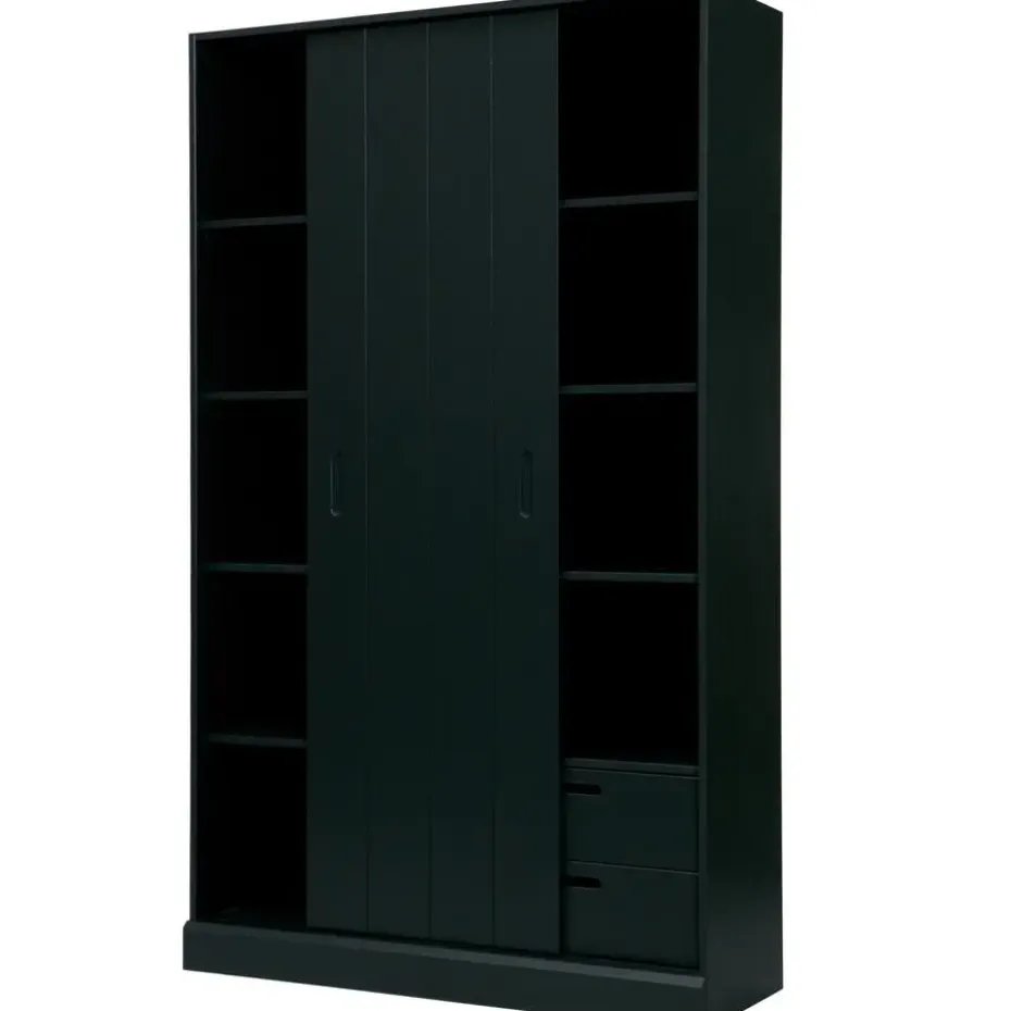 WOOOD Move schuifdeurkast - Grenen - Mat Zwart - 200x120x42
