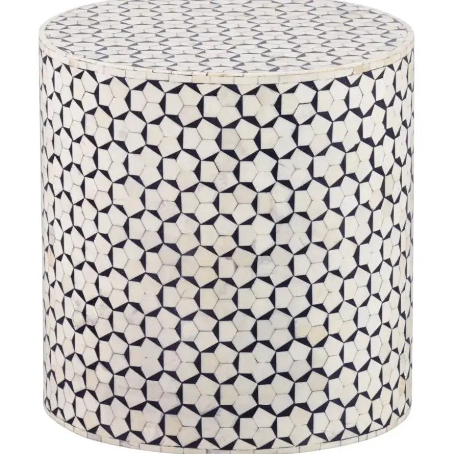 WOOOD Neva Sidetable - Bone Inlay - Zwart/Wit - 40x37x37