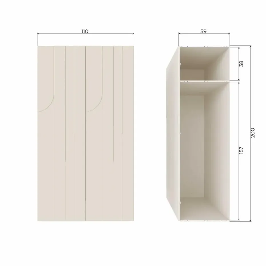 WOOOD Rain 2-deurs kledingkast - Grenen - Dust - 200x110x57