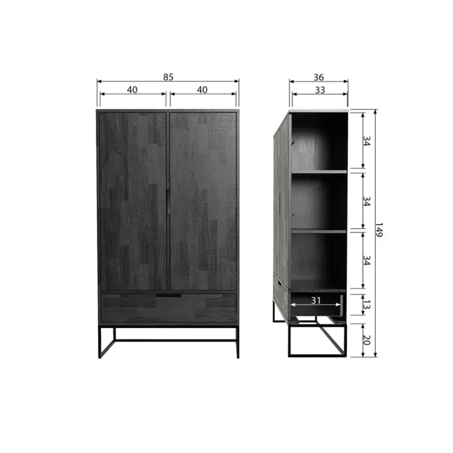 WOOOD Silas 2-Deurs Kast - Grenen - Dust - 149x85x36