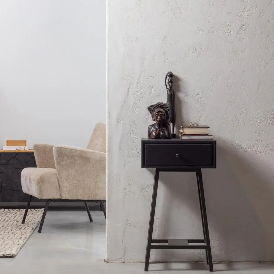WOOOD Skybox Sidetable - Hout/Metaal - Zwart - 70x45x30