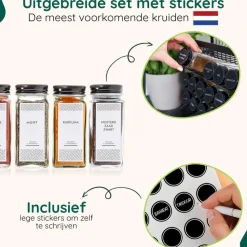XIVADA Staand kruidenrek met 24 kruidenpotjes - 240 kruidenlabels