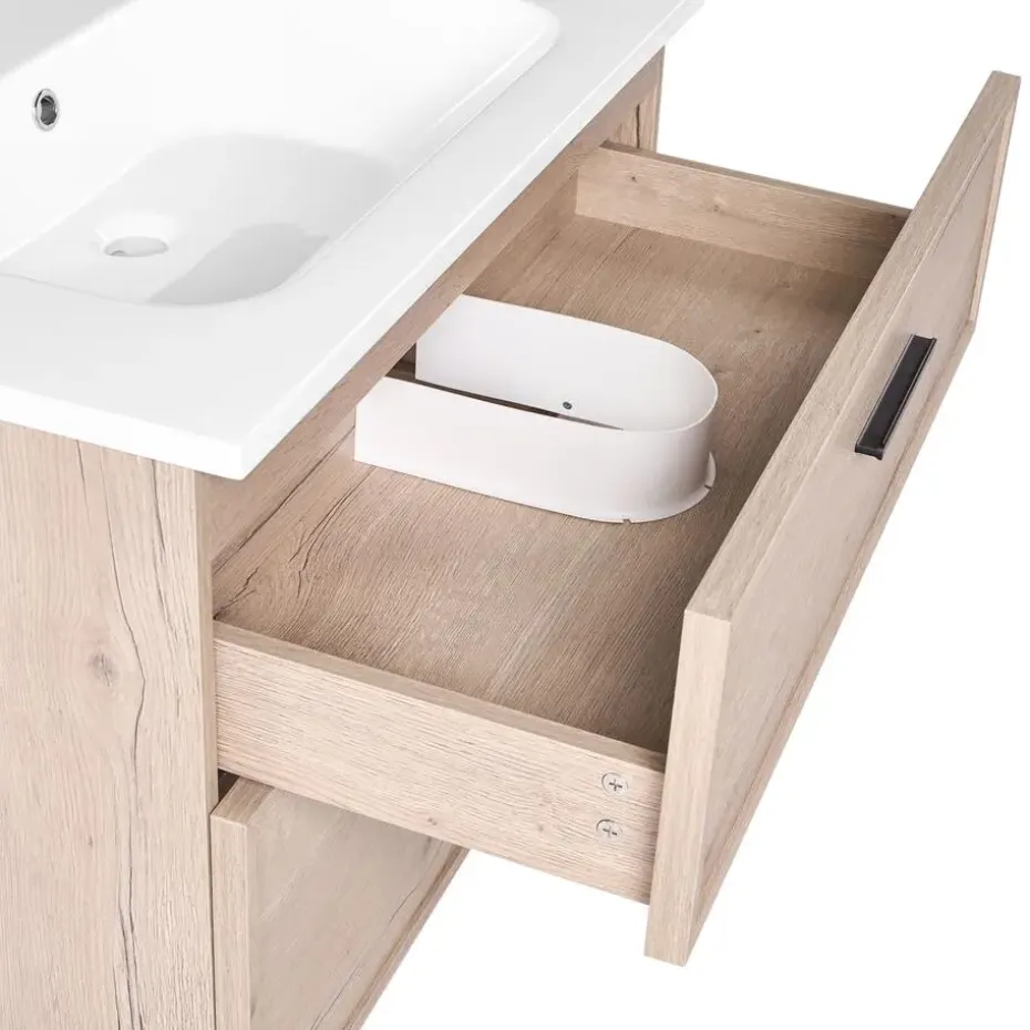 YELCHO - Wandgemonteerd meubel met wasbak - Lichtbruin - MDF