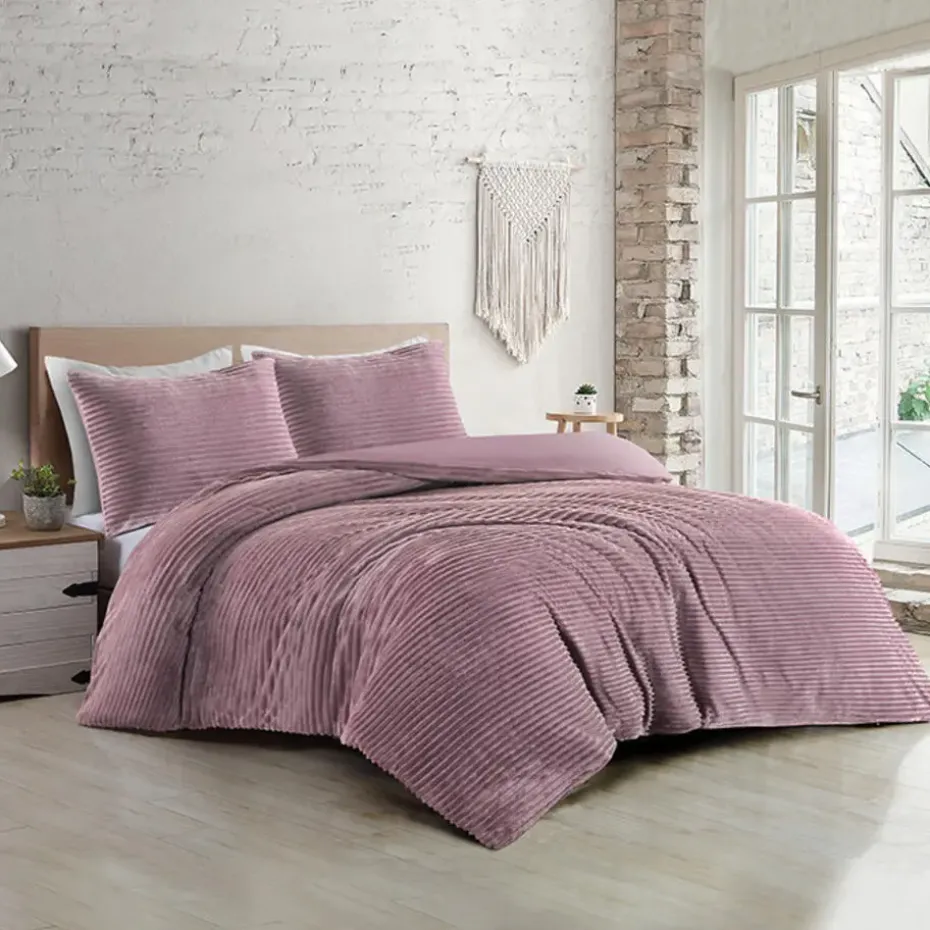 Zavelo Dorien Rib Teddy Dekbedovertrek Roze-2-persoons (200 x 200/220 cm)