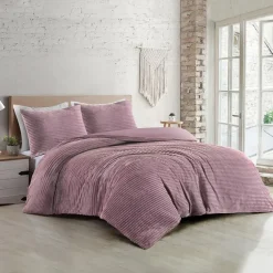 Zavelo Dorien Rib Teddy Dekbedovertrek Roze-2-persoons (200 x 200/220 cm)