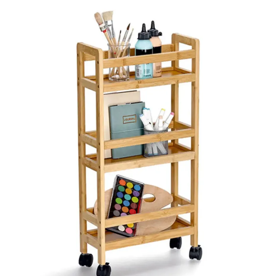 Zeller Keuken Trolley - met 3 niveaus - bruin - bamboe hout